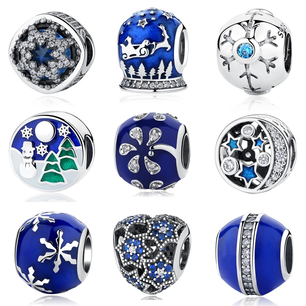 100 Authentic 925 Sterling Silver Bead Charm Snowflake Blue Enamel