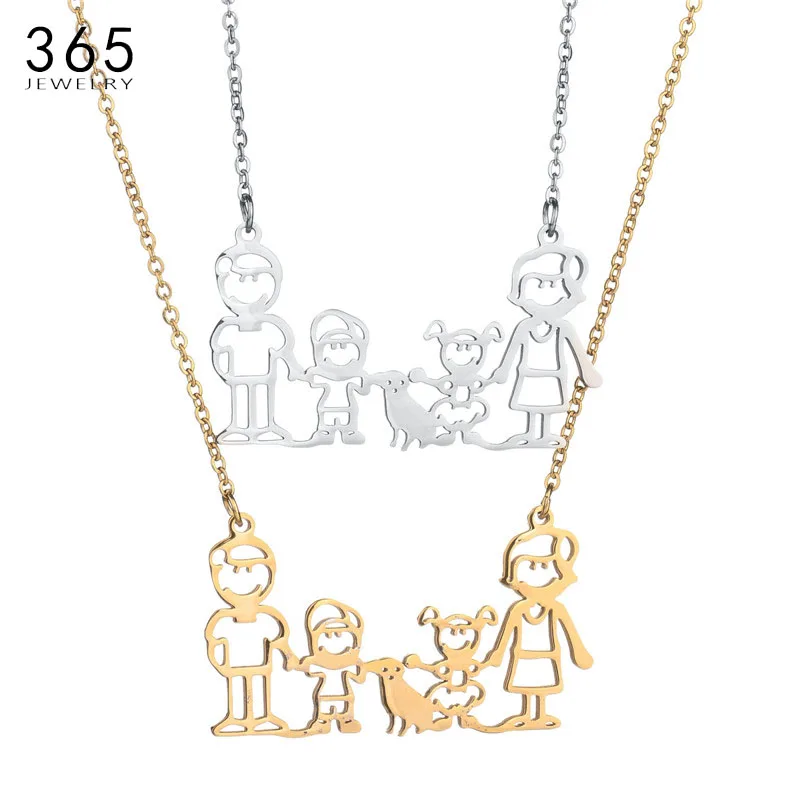 Image Lovely Dad Mama Girl Boy Doll Pendant Necklaces New Design Stainless Steel Family Necklace Jewelry Gift Collares Joyeria