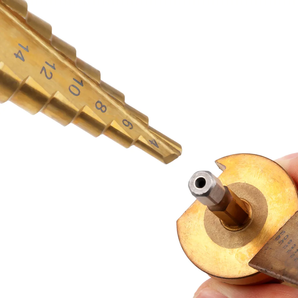 

Wholesale Drill Bit 4-12mm 4-20mm 4-32mm HSS 4241 Steel Large Step Cone Titanium Coated Metal Drill Bit Cut Tool Set Hole Cutter