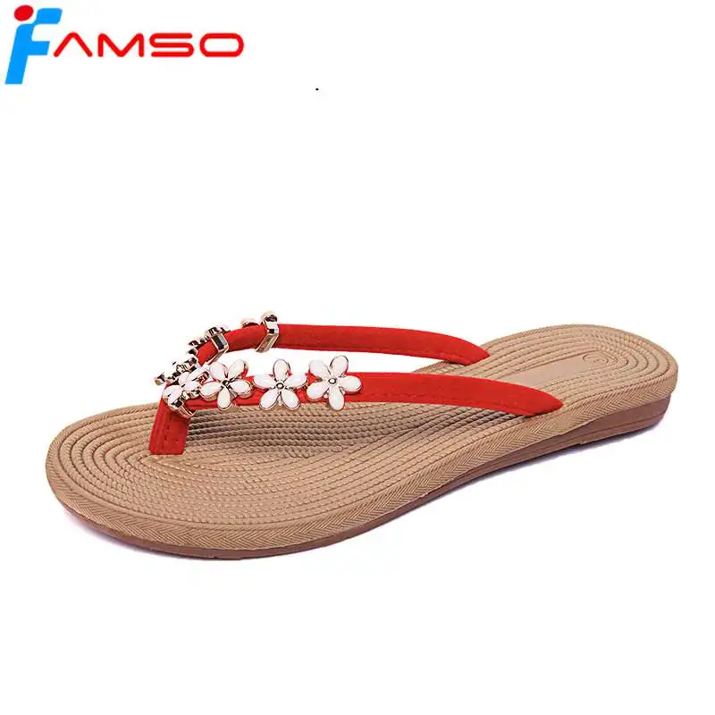 

FAMSO 2018 New Fashion Women Slides black green red Flowers Shoes Flip Flops Summer Platforms Shoes Outside Sandals