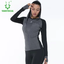 Vansydical, женские куртки с капюшоном для бега, с длинным рукавом, для девушек, для йоги, спортивная куртка на молнии, для фитнеса, для спортзала, рубашки, Спортивная, светоотражающая
