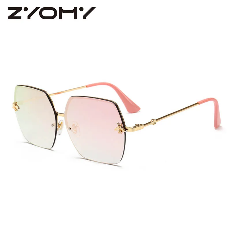 Квадратные бескаркасные солнцезащитные очки, брендовые дизайнерские очки для вождения, мужские аксессуары honey Bee, солнцезащитные очки для женщин, градиентные цветные линзы - Цвет линз: C5 gold light pink