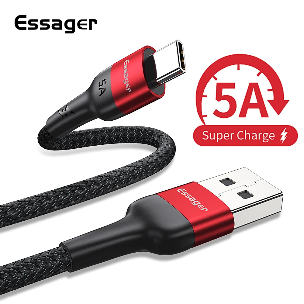 Usb кабель Essager 5A Type C для Huawei Mate 20 P30 P20 P10 P9 Pro OPPO R9 R7 R5 USBC быстрой зарядки 4 0 с