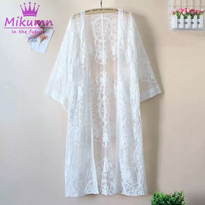 Mikumn فضفاضة الخامس الرقبة نصف كم عارضة شاطئ الرباط طويل سترة بلوزة القميص بلايز الأبيض camisas موهير