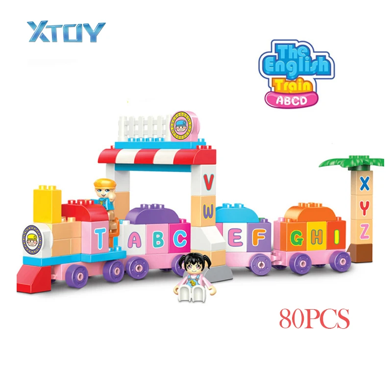 

80PCS Big Building Blocks Letters Alphabet Train DIY Creative Toys Compatible with Legoe Parts City Sets for Kids Gift