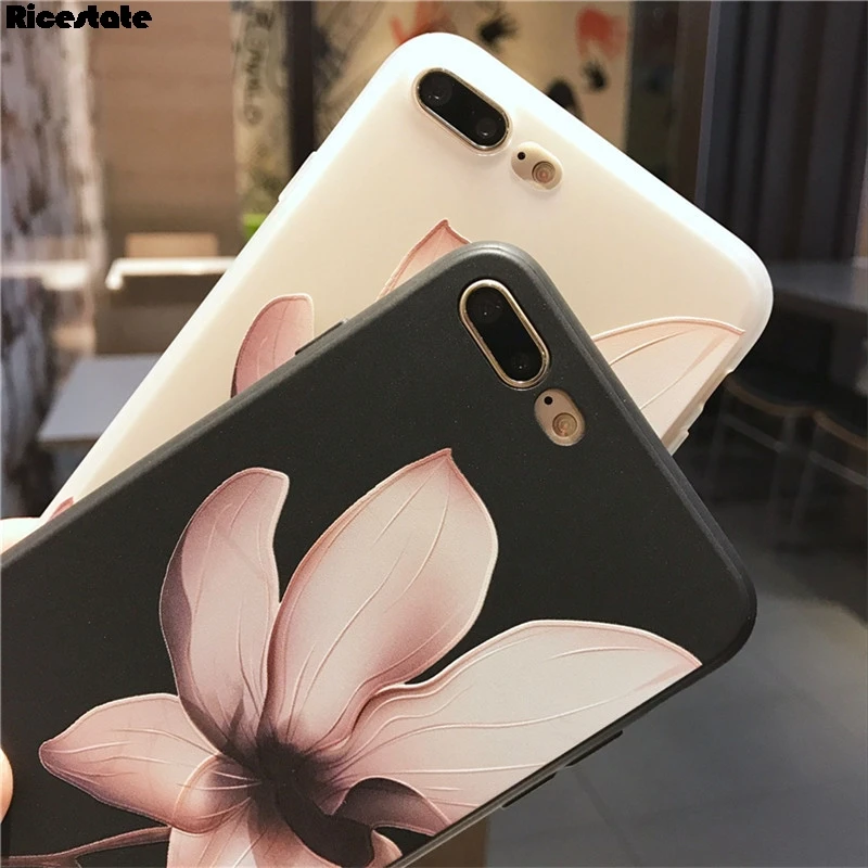 Чехол Ricestate Lotus Flower для iPhone 6, 7, 8 Plus, X, XR, XS Max, 3D рельефный розовый чехол для телефона с цветочным рисунком для iPhone 11 Pro Max, чехол из ТПУ