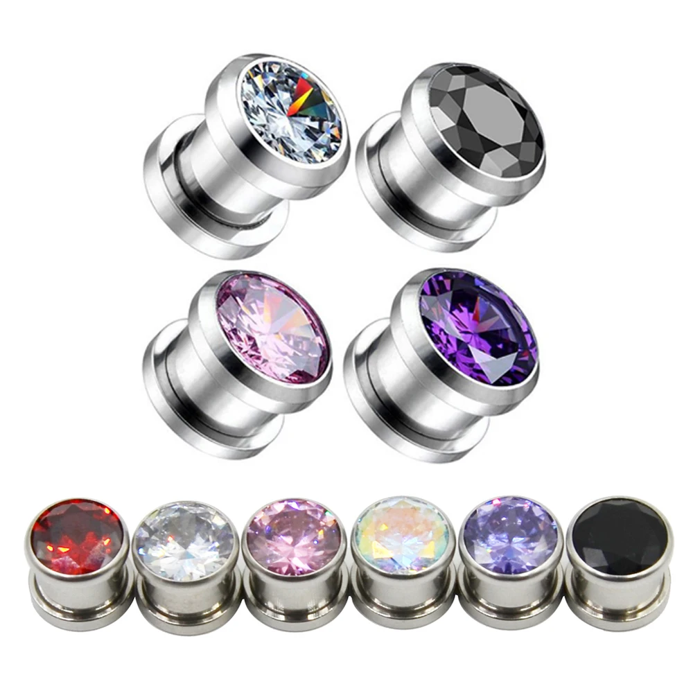 12pieces BLING CZ Crystal Screw Fit Flesh Tunnel Plugs Ear Stretching