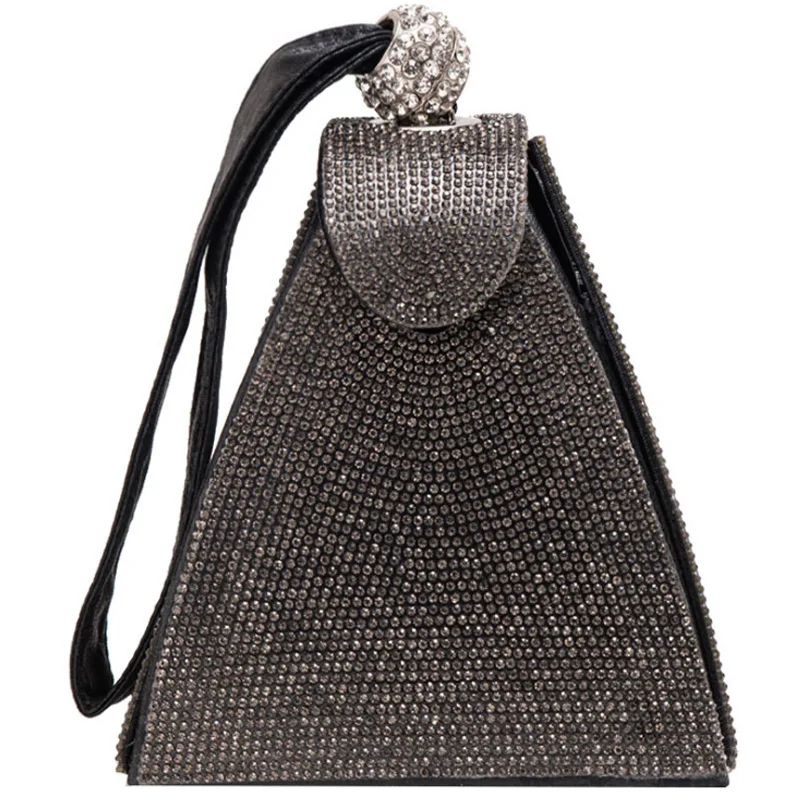 

Vintage Diamond Bridal Wedding Wallet Mini Gray Pyramid Party Tote Crystal Evening Clutch