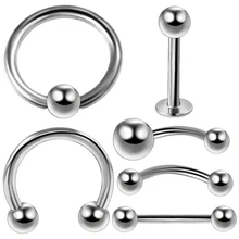 6 шт./лот сталь серебро брови нос Подкова пупка кольца штанга для языка CBR пирсинг для хрящевой части уха Tragus унисекс ювелирные изделия