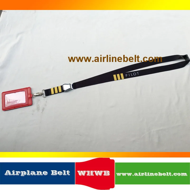 Three Stripes Pilot Captain Aircraft Seat Belt Buckle Lanyard ID