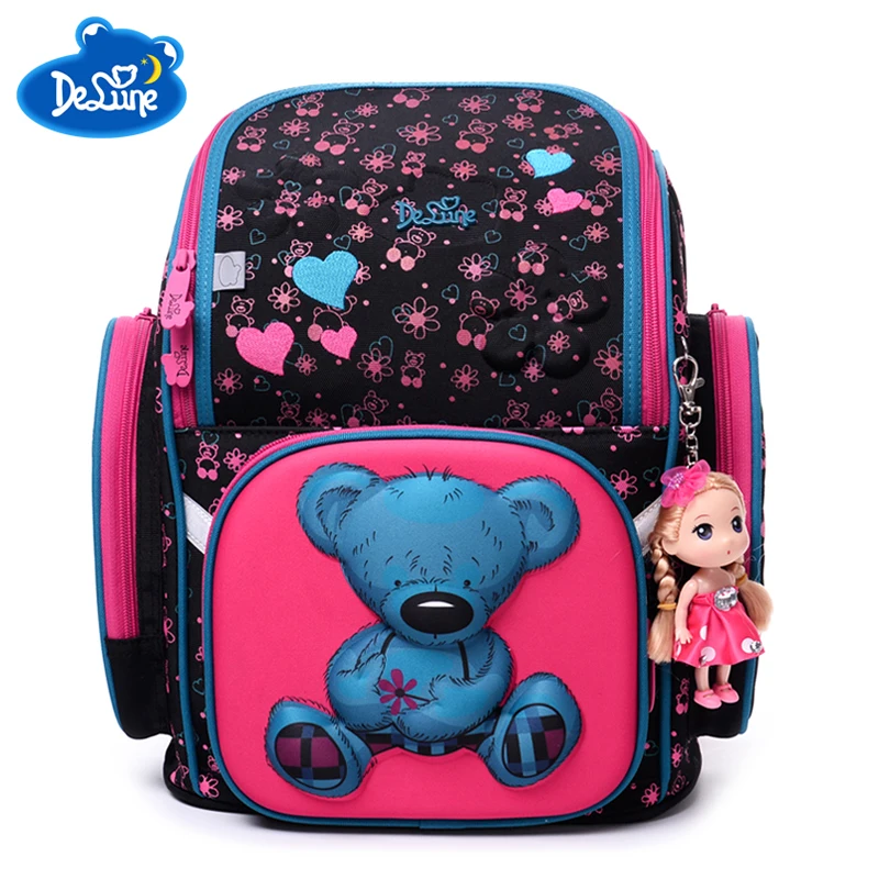 

Delune Children School Bags for Girls Gift Bear Backpack Cartoon Mochila Escolar Large Girls Fashion School Orthopedic Bags