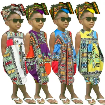 

Infant Newborn Toddler Baby Child Girls Kid Summer Sleeveless O-Neck African Style Romper Headband 2Pcs Costume Clothes Clothing