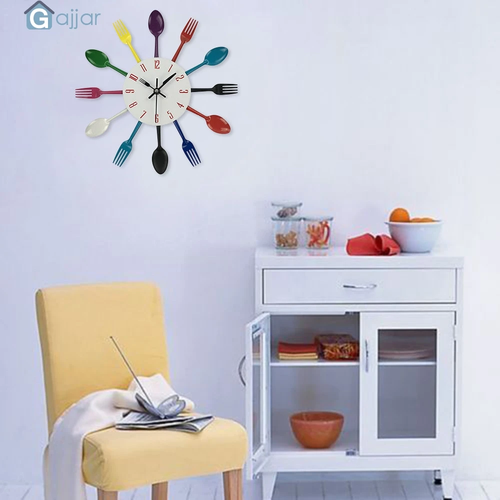 Хит, милые многоцветные столовые приборы для украшения дома, кухонная утварь, ложка, вилка, часы, настенные часы, охладитель 19Jun1