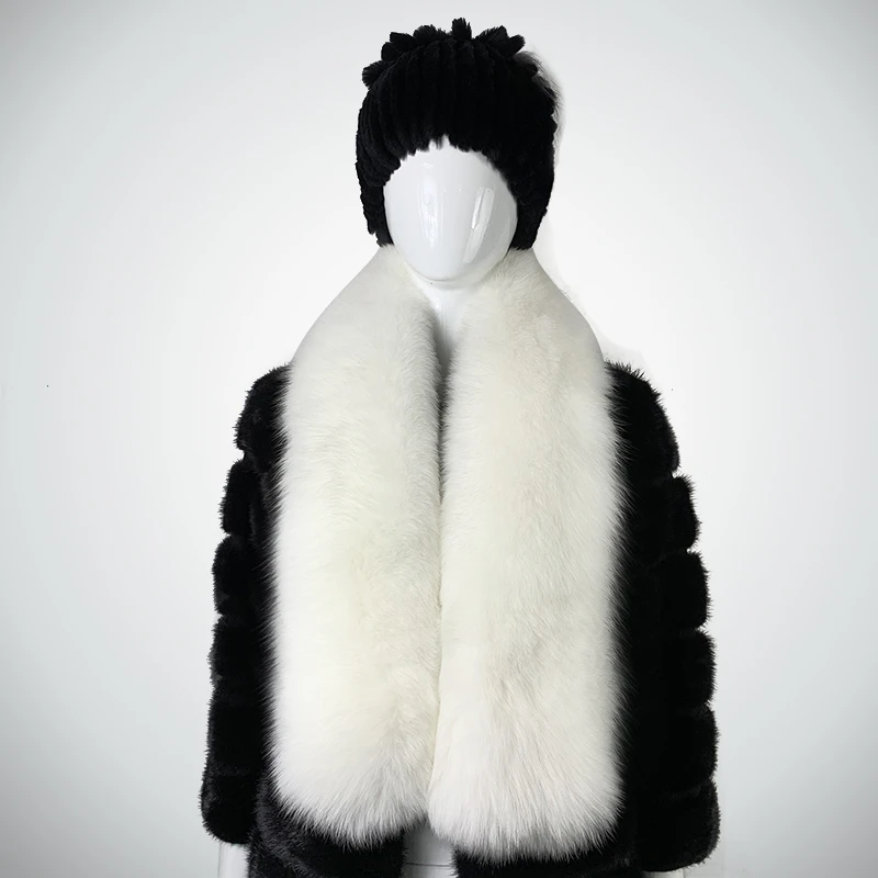 

FURSARCAR Luxury Women's Real White Fox Fur Scarf 2019 New Fashion Long Winter Fox Fur Scarfs For Women Solid Color Scarves