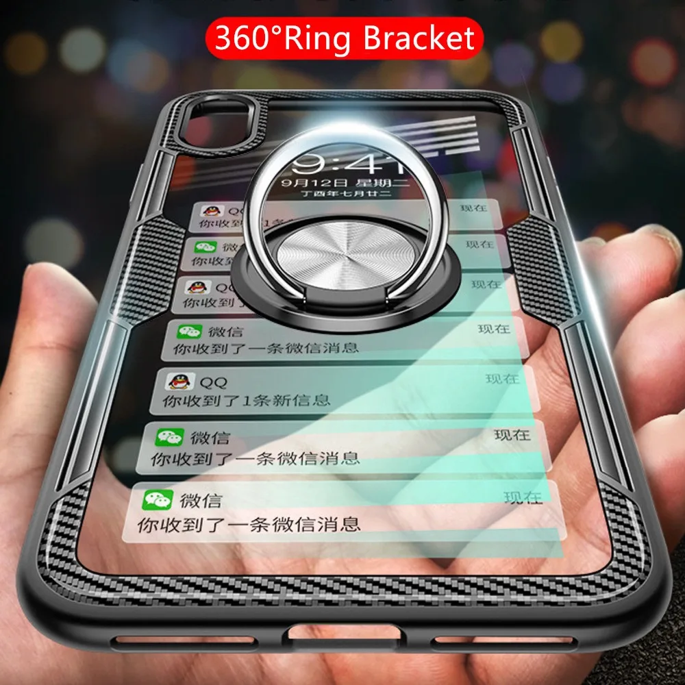 

Luxury Magnetic Finger Ring Holder Phone Case For iPhone XS Max X XR 8 7 6S 6 Plus Shockproof Hybrid TPU Transparent Cases Cover