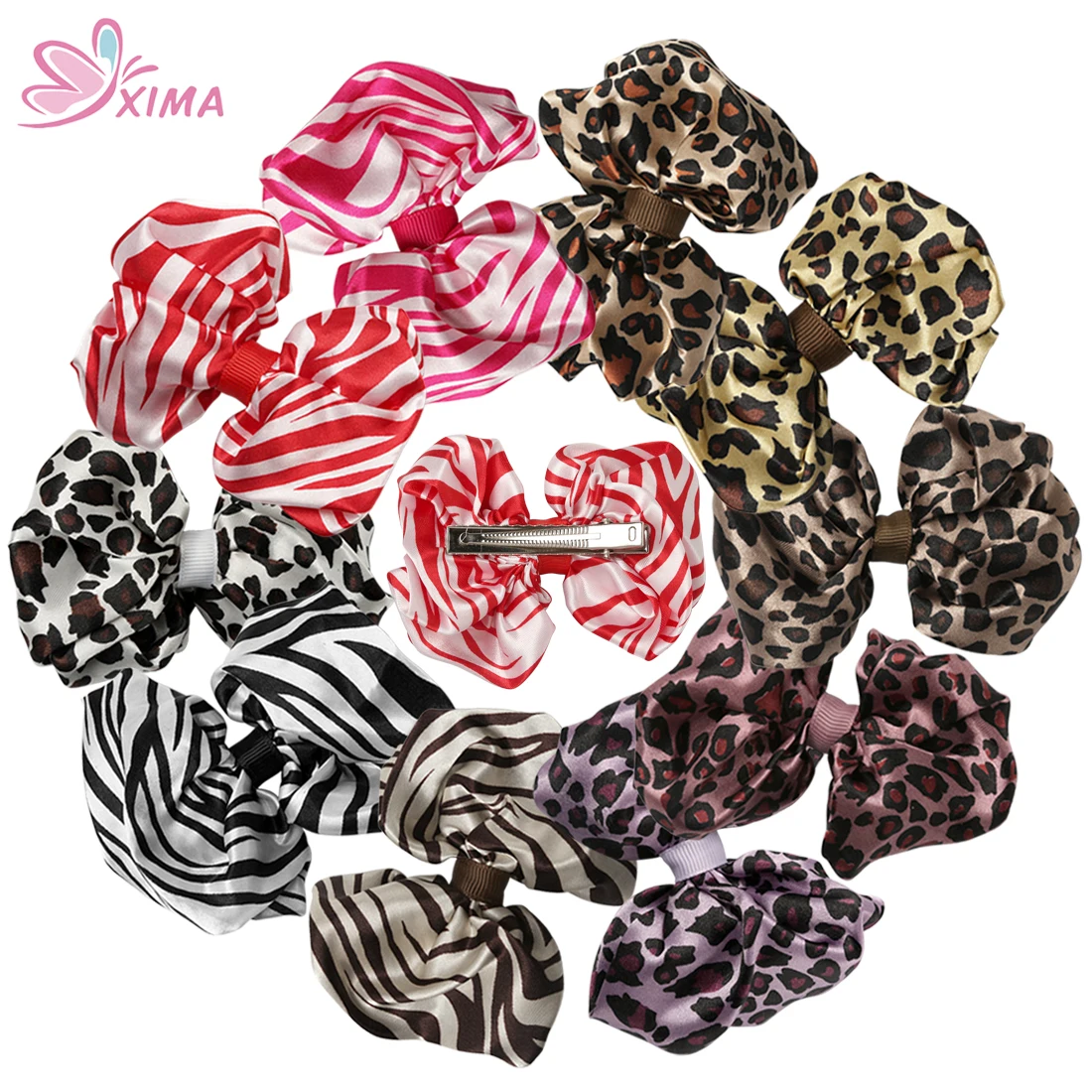

XIMA 10PCS New 3.5inch Printed Animal Satin Bows with Alligator Clip Zebra and Leopard Pattern Hair Ribbon Bows Kids Headwear