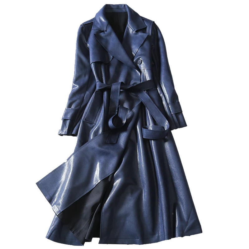 Mode Rabattu Longues Décontracté Solide Pleine Femmes 4xl Et L Nouvelle Tranchée Samgpilee 2018 Hiver Blue Automne Manches Col Tricoté Ceinture Mince 6qZxPXz