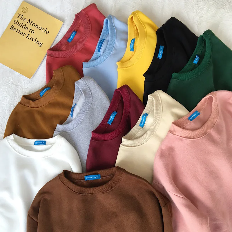 En Ligne Sudaderas Mujer 2018 Harajuku solide sweat femmes à manches longues à capuche lâche sweat à capuche pour femme Sweatshirts survêtement de sport