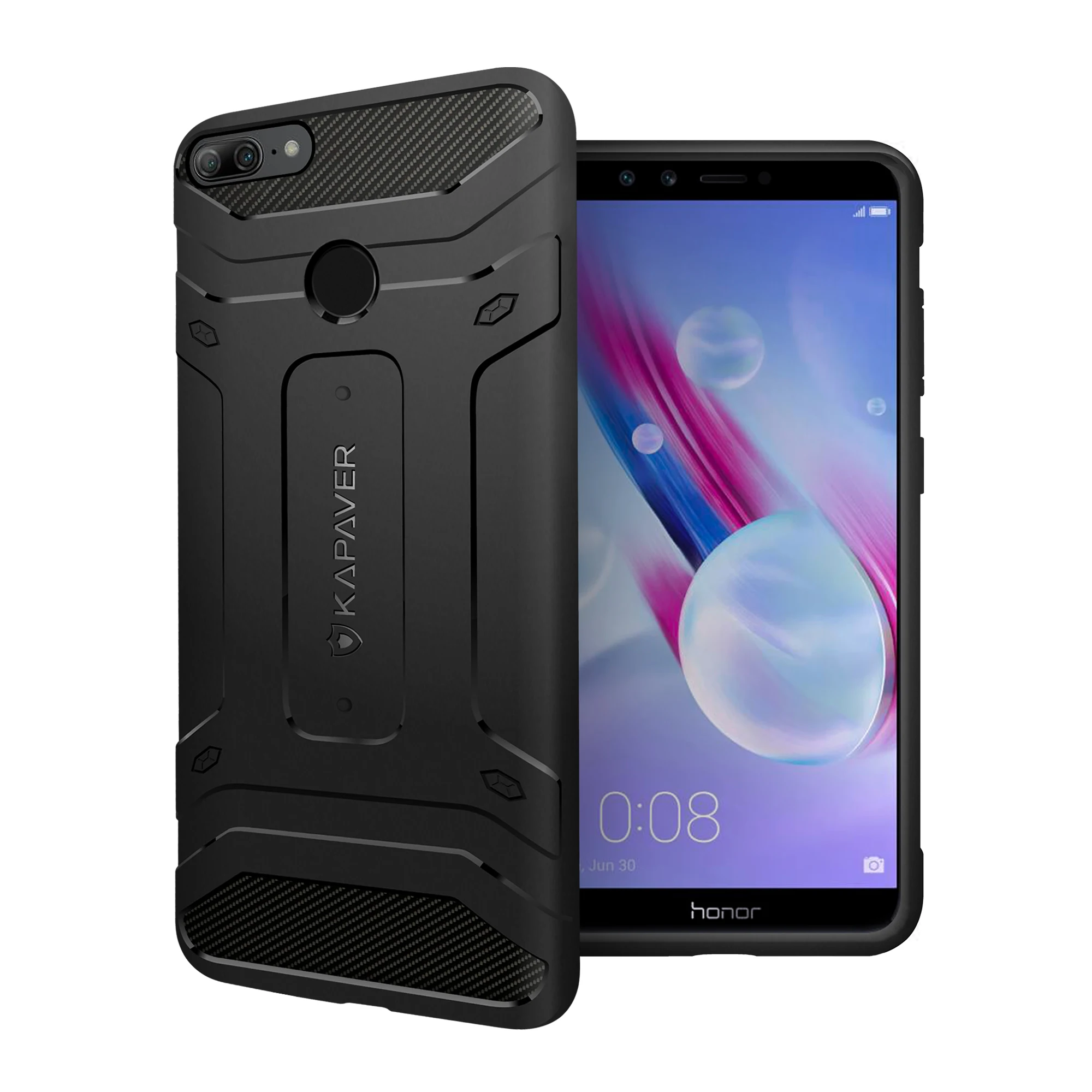 

KAPAVER Back Cover Case for Huawei Honor 9N / Honor 9 Lite Tough Rugged Solid Black Shock Proof Slim Armor