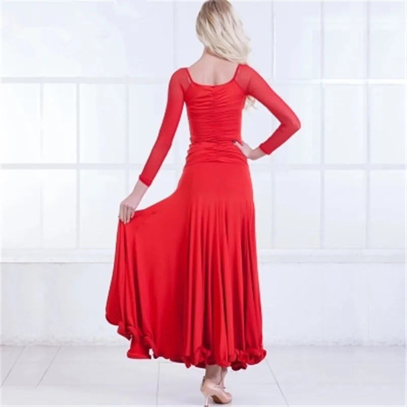 5 Colors Red Women Modern Waltz Tango Smooth Ballroom Dance Dress Standard Ballroom Dress Long Sleeve Ballroom Dance Clothing