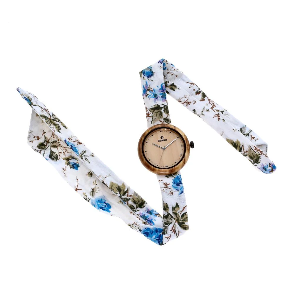 REDEAR оливковое дерево часы Для женщин с цветком ткань ремень японский кварцевый механизм спортивные часы как девочка дочь мама подарки