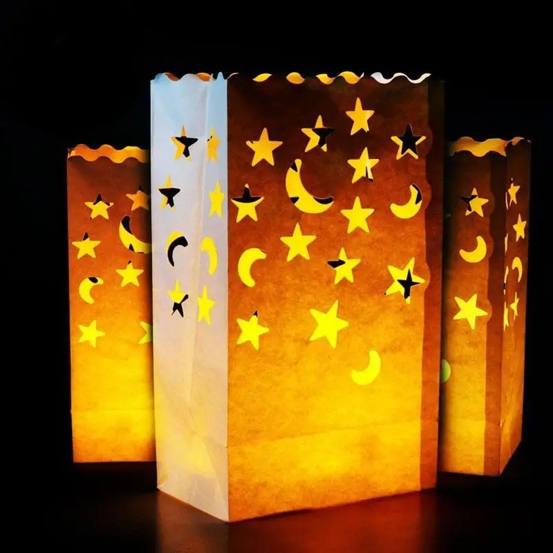 Bolsas decorativas para velas Linternas de papel bolsas 50 unidades dise/ño de luna y estrellas