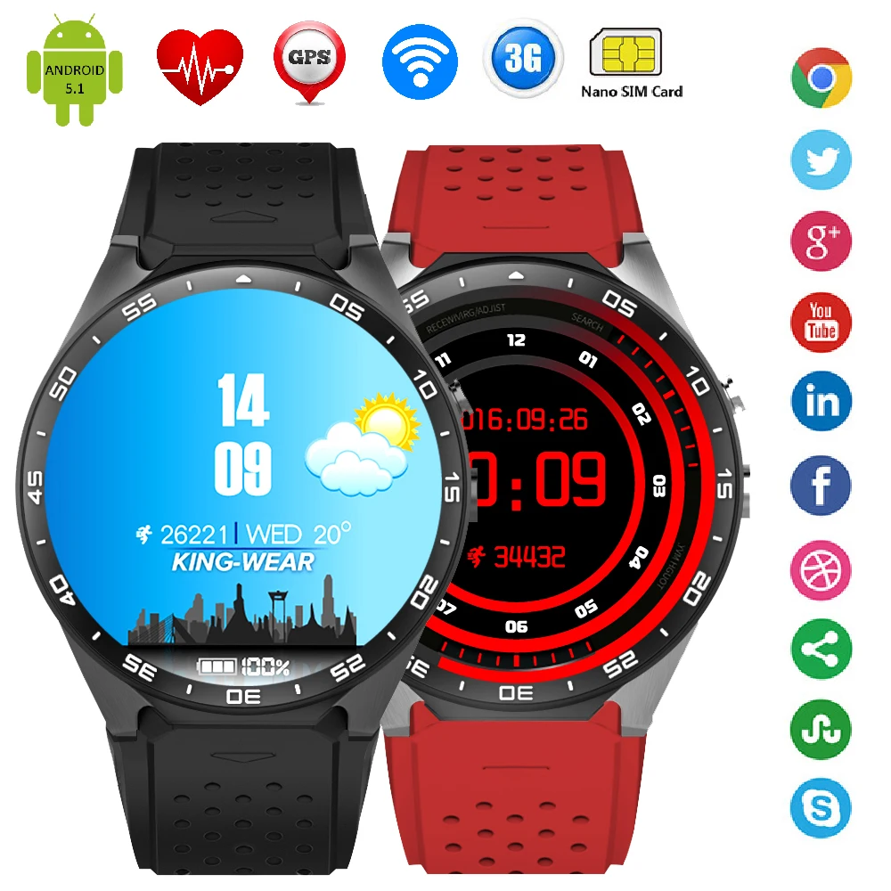 KingWear KW88 smart watch Android 5.1 OS 1.39 inch Amoled Screen 3G