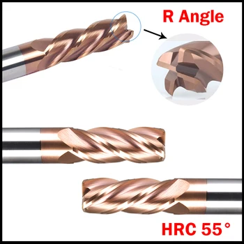 

4/5mm OD R0.2 R0.3 R0.5 HRC55 4 Flute Tungsten Solid Carbide CNC Router Cutting Tool R Corner Rounding End Mill Milling Cutter