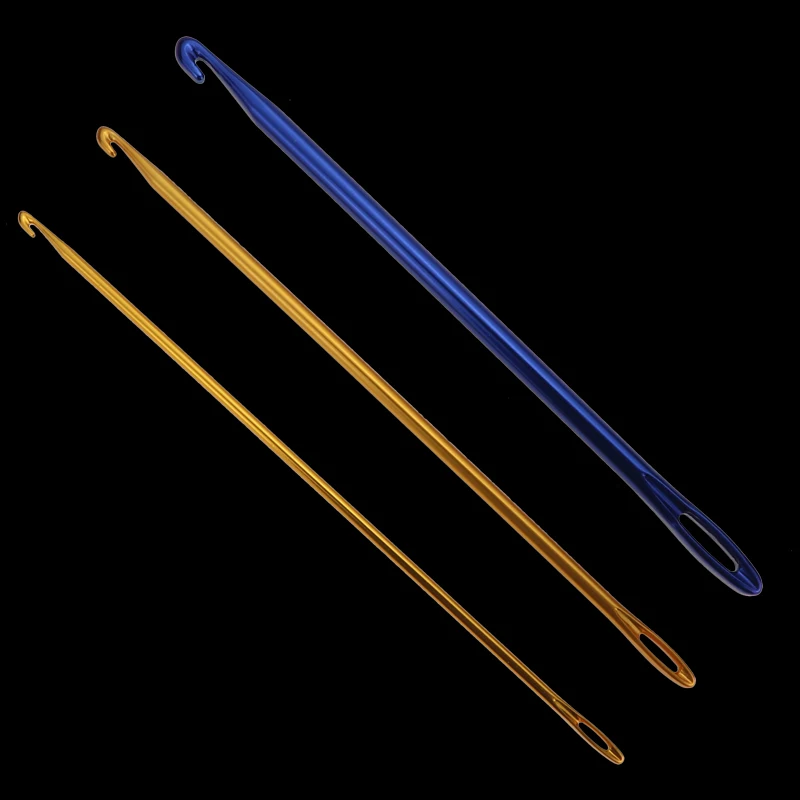 Afghan Crochet Hook Set - 3 Piece Aluminum Knitting Needles With Threading Hole