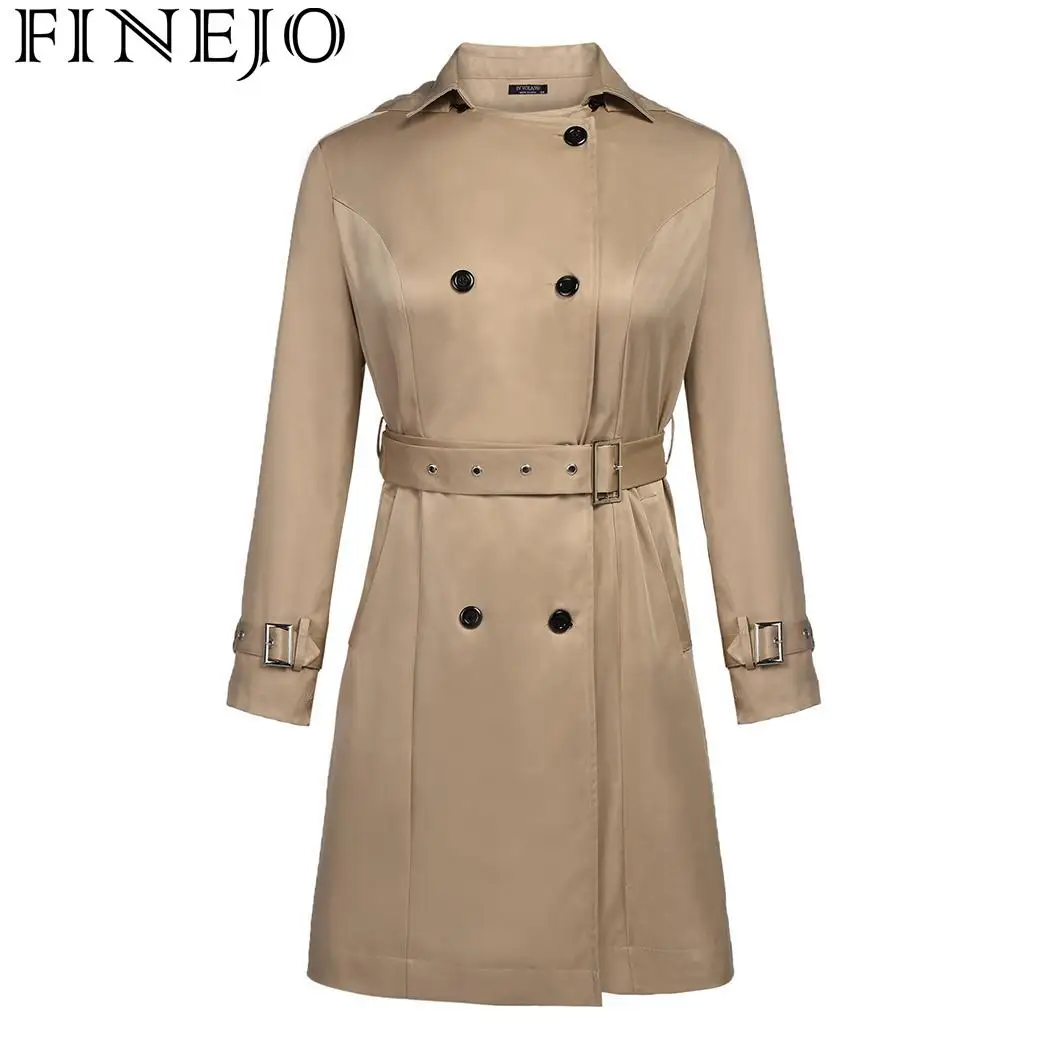FINEJO Для женщин ветровка осень двойной Для женщин Slim Fit с капюшоном Пальто Тренч с поясом модель пальто Зимняя мода Feminina верхняя одежда