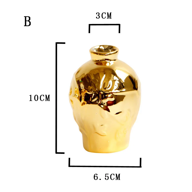 Тисненая Золотая ваза для украшения дома, большие статуи, настольный Европейский свадебный стол, аксессуары для растений, Террариум, керамика - Цвет: B(10X6.5CM)