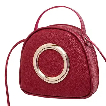 

Fashion Women's Metal Circle Crossbody Shoulder Bag Round Faux Leather Tote