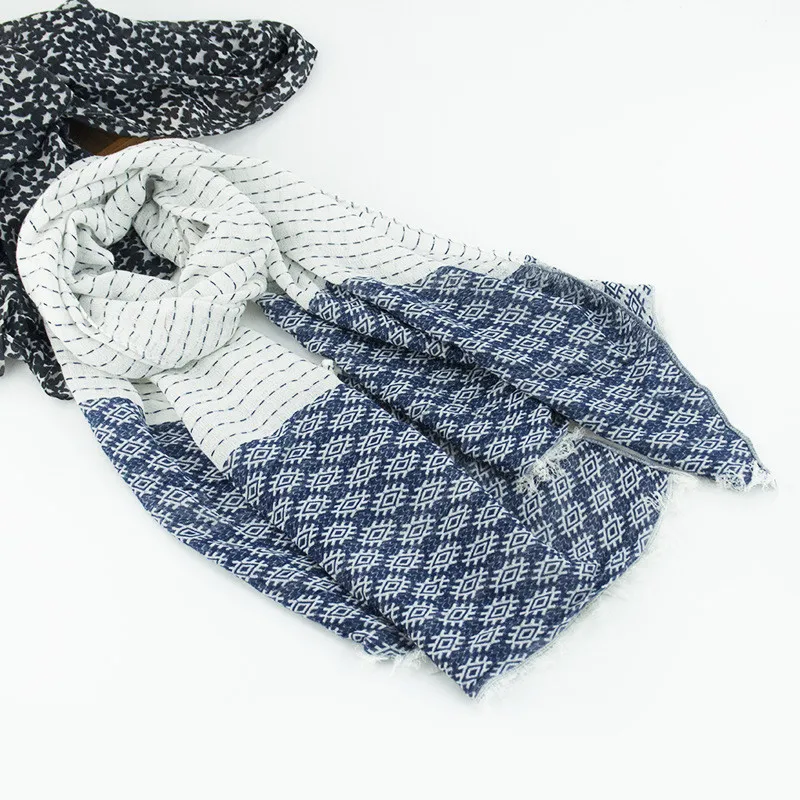 

Japanese Style New Design Women Elegant Long Geometrical Printed Scarf Oversize Cotton Shawl Wind Proof Scarf Muffler Cape YG581