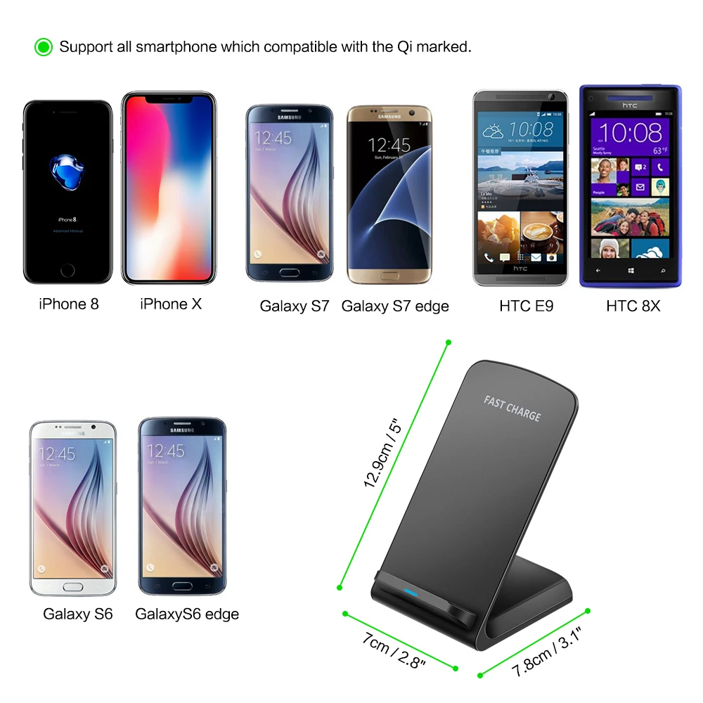 Беспроводное зарядное устройство Qi для iPhone X XS Max XR 8 Samsung S9 S8 Note 9 быстрая