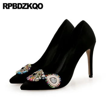 

rhinestone evening low heels beaded wedding shoes pumps diamond 8cm 12 44 high pointed toe big size crystal 10 42 scarpin women