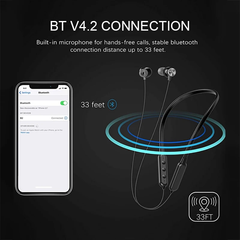 Mpow Active Noise Cancelling Sport Headphones Hi-Fi Stereo Magnetic Neckband Headset Bluetooth V4.2 Waterproof Earbuds with Mic (5)