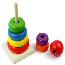 Смешанные Цвет деревянные строительные Конструкторы игрушка радуга башня из колец Детские стек до гнездо обучения Образование Дети