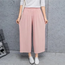 ZOGAA 2019 Fashion Women Summer Casual Chiffon Pleated Solid Color Wide Leg Pants Floor Pants for Ladies Summer Casual Pants chic solid color flouncing pleated wearable chiffon pashmina for women