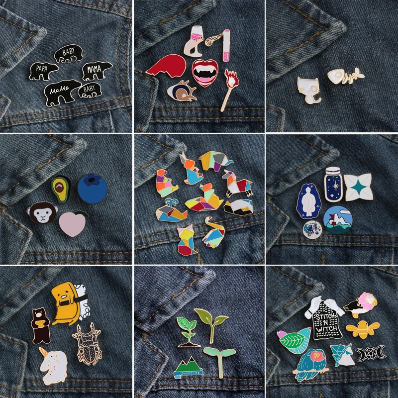 2~9Pcs/Set Plant Cactus Grass Girl Horse Mountain Bee Bird Monkey Cat Bear Penguin Fox Fruit Brooch Enamel Pin Badge Brooches 2~9Pcs/Set Plant Cactus Grass Girl Horse Mountain Bee Bird Monkey Cat Bear Penguin Fox Fruit Brooch Enamel Pin Badge Brooches