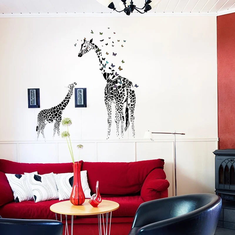 3D Два жирафа бабочки DIY виниловые наклейки на стену для детской комнаты домашний декор художественные Переводные обои украшение adesivo де parede