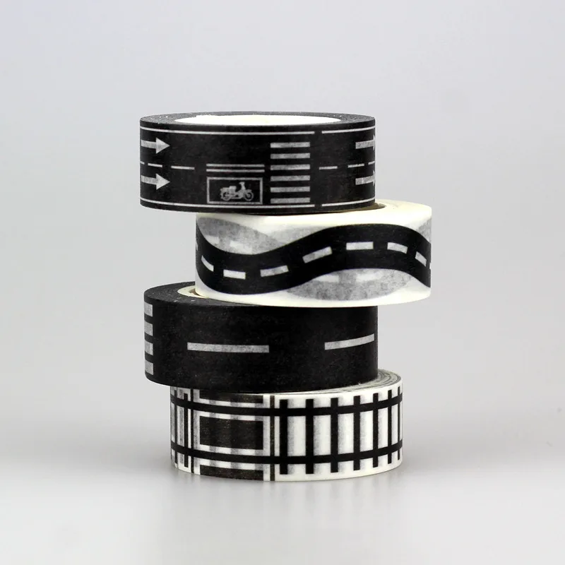 

NEW 4X 15mm Black HIGH WAY Tape set for Christmas Print Craft scrapbook DIY Sticky Deco Masking Japanese Paper Washi Tape 10m