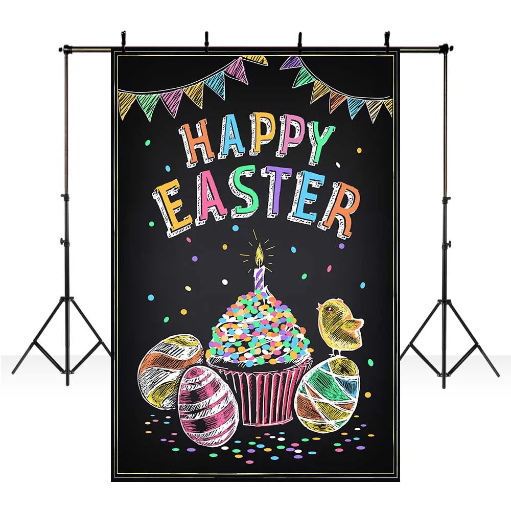 

Happy Easter Vinyl Photography Backgrounds Black Birthday Party Colorful Egg Decor Banner Children Backdrop Photo Studio