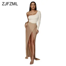 Открытые летние трикотажные длинные юбки для Для женщин Высокая талия спереди Высокая Разделение пляжная одежда юбка элегантный See Through свободные вечерние юбка