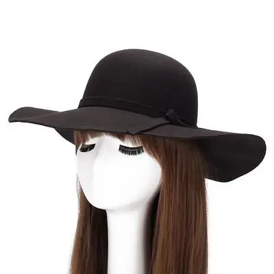 BINGYUANHAOXUAN, новинка, стильная мягкая женская винтажная шерстяная фетровая шляпа-котелок с широкими полями, Женская Большая джазовая шляпа - Цвет: black
