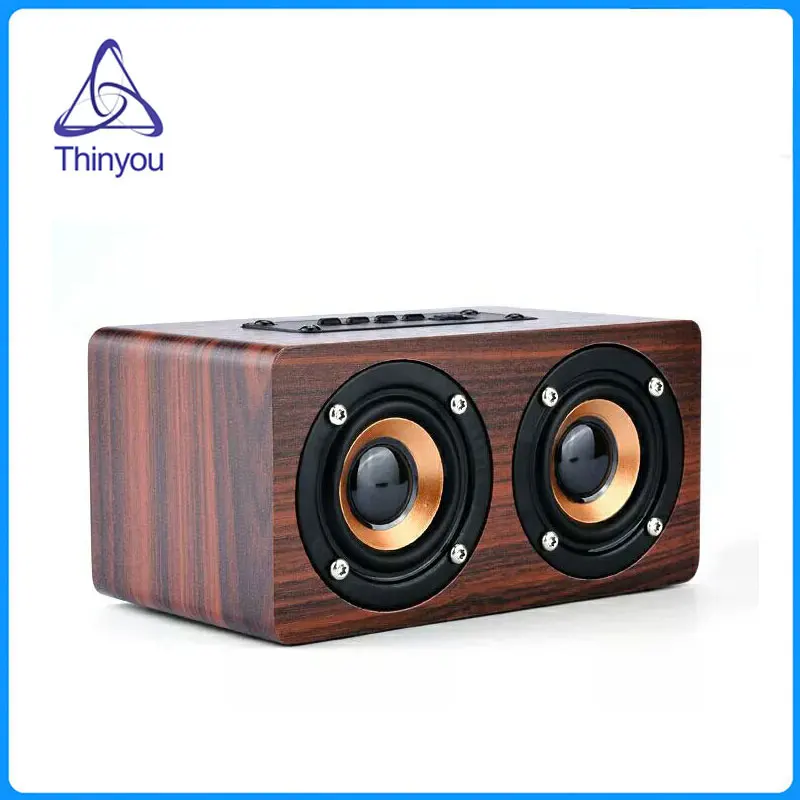 Thinyou Newest 3W*2 Wooden Box Wireless Bluetooth Speaker High Power Subwoofer 2200mAh Battery Support TF Card AUX Cable