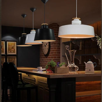 

Creative Wood E27 Pendant Lights 110V 220v for Personality Decor Wood & Metal lampshade Hanging lamp white black Luminaire MING