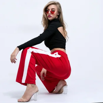 

New stitching contrast color flared pants high waist casual pants women's wild trousers Explosive models casual street hipster t