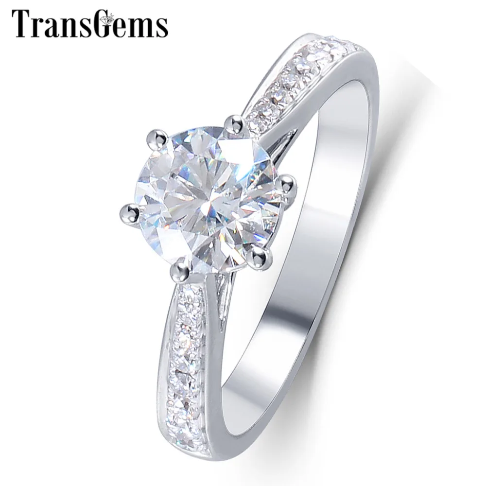 

TransGems 1 Carat Lab Grown Moissanite Diamond Solitaire Anniversary Ring Solid 14K White Gold Women Engagement Wedding Ring