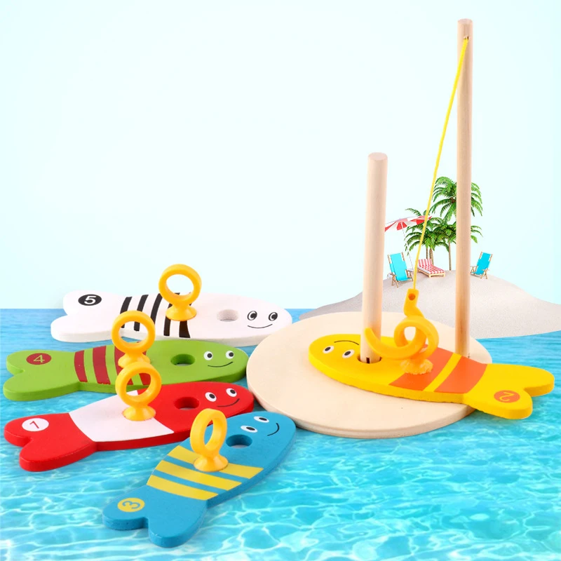 

8Pcs Wooden Montessori Toys Colorful Fishing Digital Column Toy Montessori Educational Stories Learning Kids Toys for Children