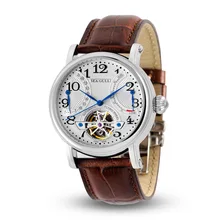 Loisirs Automatique Mécanique En Cuir Véritable Montre Étanche avec Rome Numérique D’affaires pour Diverses Occasions M172S. Brun